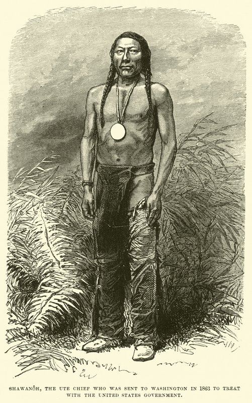 Shawanoh, de Ute Hoofdman die in 1863 naar Washington werd gestuurd om te onderhandelen met de Amerikaanse regering door English School
