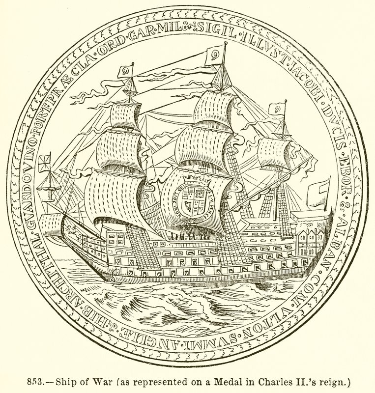 Oorlogsschip (zoals Afgebeeld op een Medaille in de Regering van Karel II) door English School