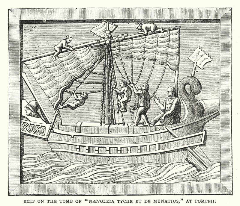 Schip op het graf van "Naevoleia Tyche et de Munatius," in Pompeii door English School