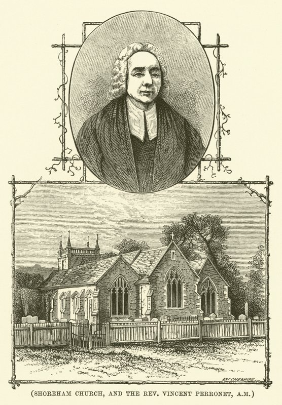 Shoreham Church, en dominee Vincent Perronet, AM (gravure) door English School