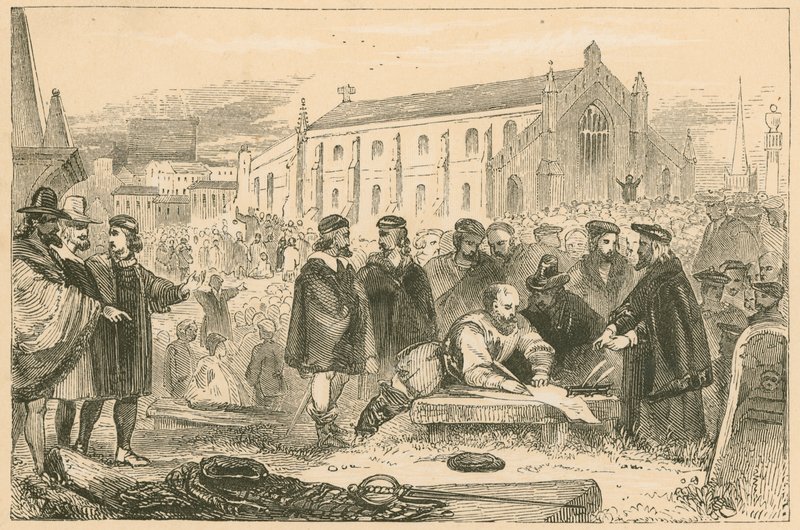 Ondertekening van het Verbond in de Greyfriars Churchyard, Edinburgh door English School