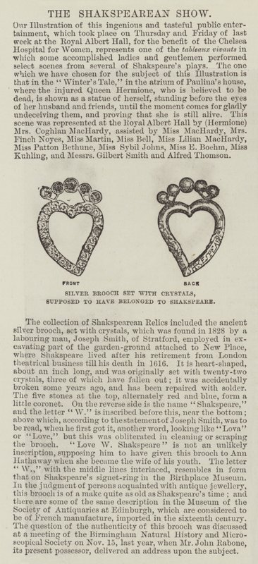 Zilveren broche bezet met kristallen, verondersteld te hebben toebehoord aan Shakespeare door English School