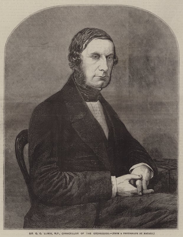 Sir G C Lewis, MP, Kanselier van de Schatkist (gravure) door English School