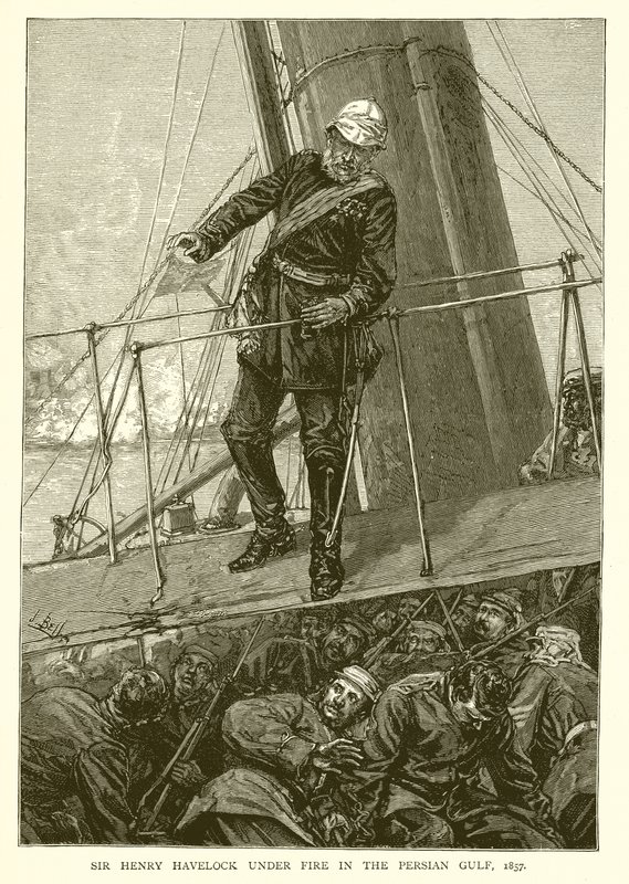 Sir Henry Havelock onder Vuur in de Perzische Golf, 1857 door English School