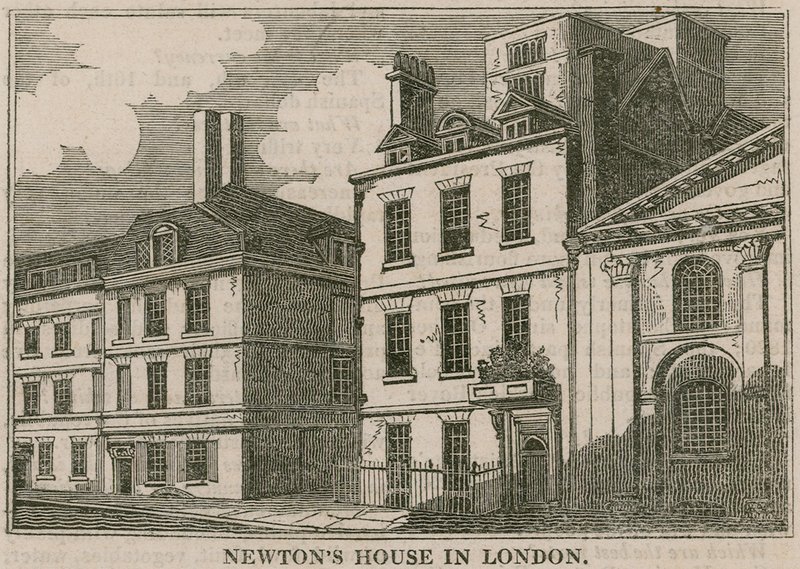 Het huis van Sir Isaac Newton, St Martins Street, Leicester Square, Londen door English School