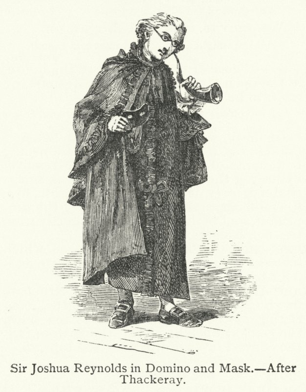 Sir Joshua Reynolds in Domino en Masker (gravure) door English School