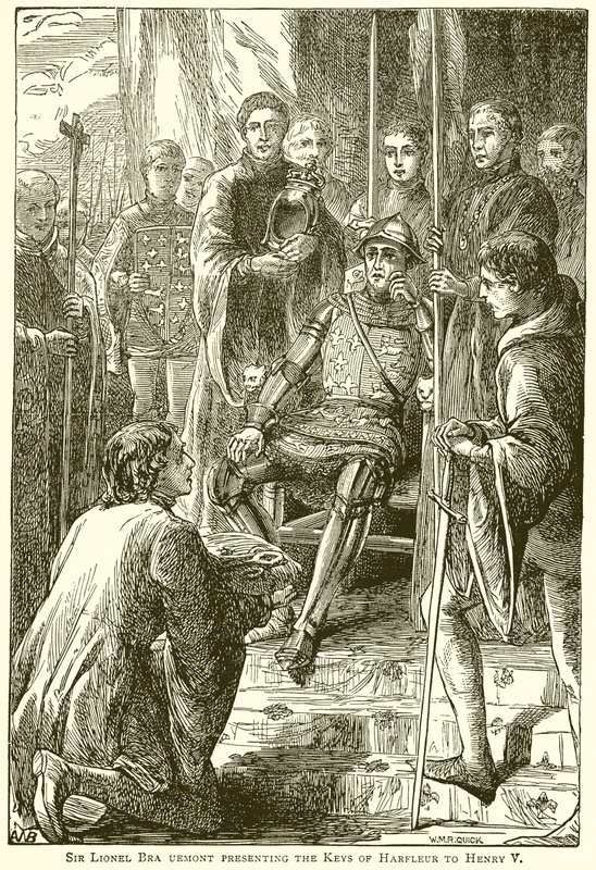 Sir Lionel Bra Uemont presenteert de Sleutels van Harfleur aan Hendrik V door English School