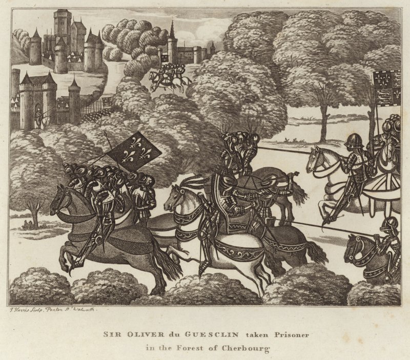 Sir Oliver du Guesclin gevangen genomen in het Bos van Cherbourg door English School