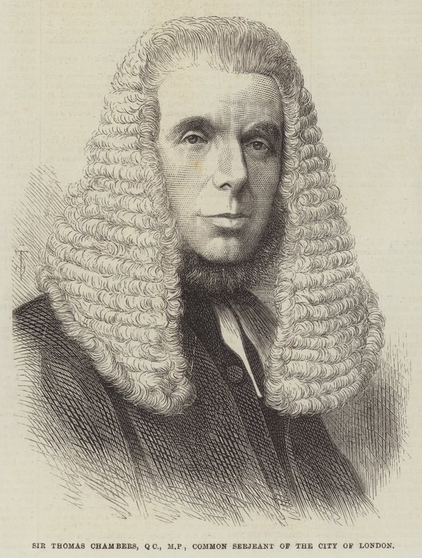 Sir Thomas Chambers, QC, MP, Common Serjeant van de City of London (gravure) door English School