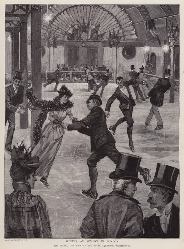 Schaatsen op de Crystal Ice Rink in het Royal Aquarium, Westminster, Londen door English School