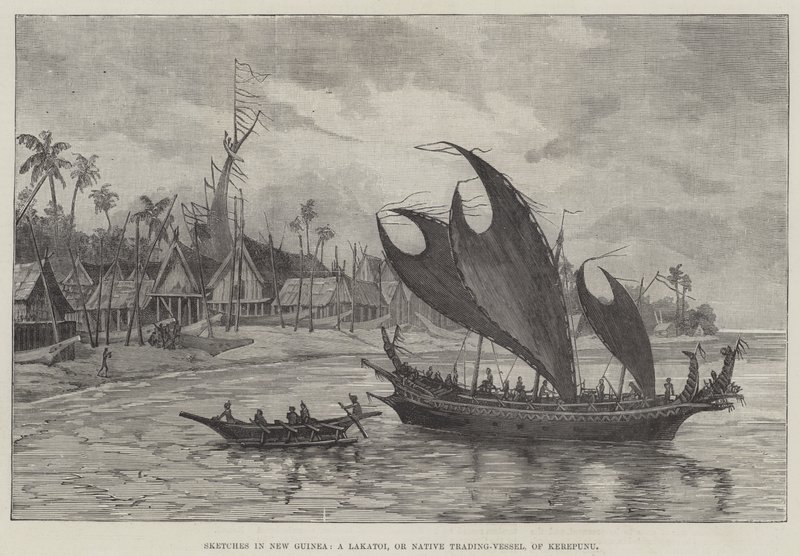 Schetsen in Nieuw-Guinea, een Lakatoi, of Inheems Handelsvaartuig, van Kerepunu door English School