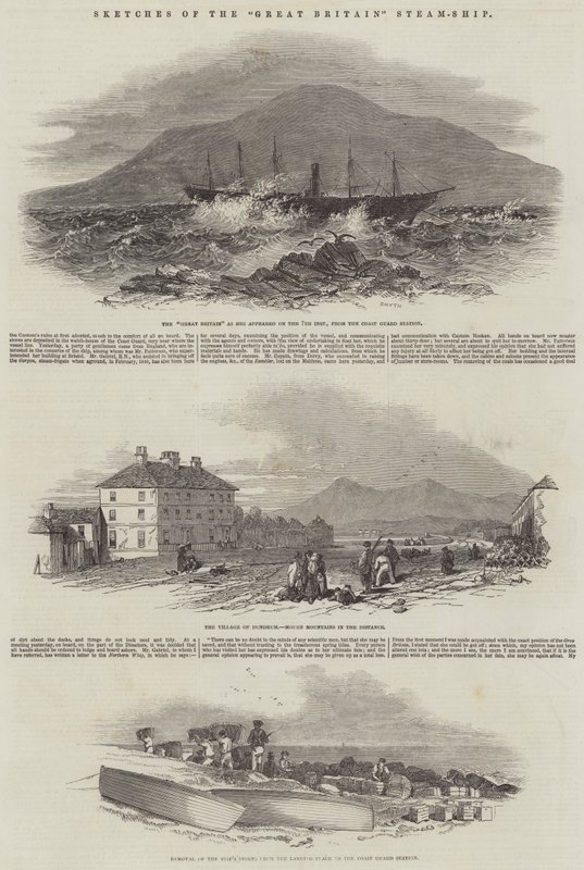 Schetsen van het "Great Britain" Stoomschip (gravure) door English School