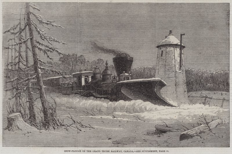 Sneeuwploeg op de Grand Trunk Railway, Canada (gravure) door English School