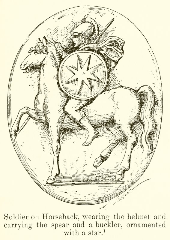 Soldaat te Paard, met Helm, Speer en Schild versierd met een Ster door English School