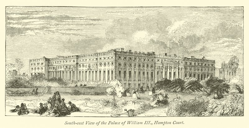 Zuidoostelijk Uitzicht op het Paleis van Willem III, Hampton Court door English School