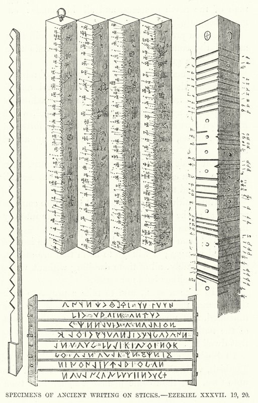 Voorbeelden van oude geschriften op stokken, Ezechiël XXXVII door English School