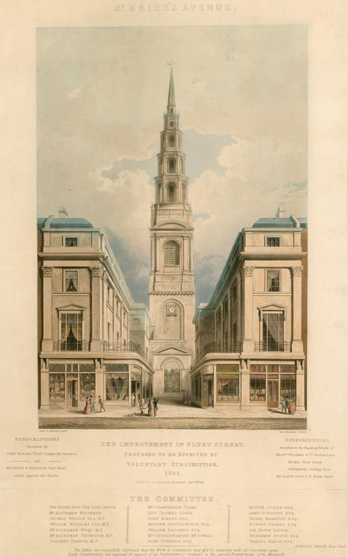 St Brides Avenue; De verbetering in Fleet Street, Londen, voorgesteld te worden gerealiseerd door vrijwillige bijdrage, 1825 door English School