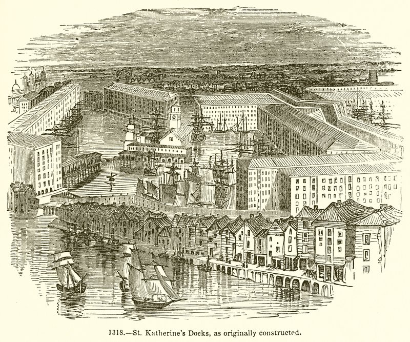 St. Katherines Docks, zoals Oorspronkelijk Gebouwd door English School