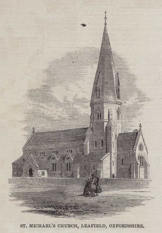 De Kerk van St. Michael, Leafield, Oxfordshire (gravure) door English School