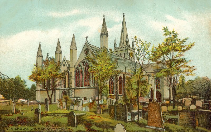 St. Nicolaaskerk, Great Yarmouth (kleur litho) door English School
