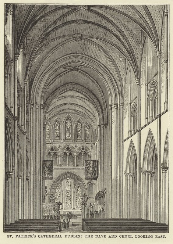 St Patricks-kathedraal Dublin, het schip en koor, kijkend naar het oosten door English School