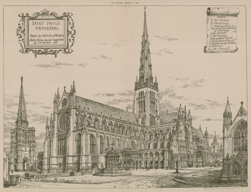 St Pauls Kathedraal, Londen, voor de vernietiging van de torenspits door English School