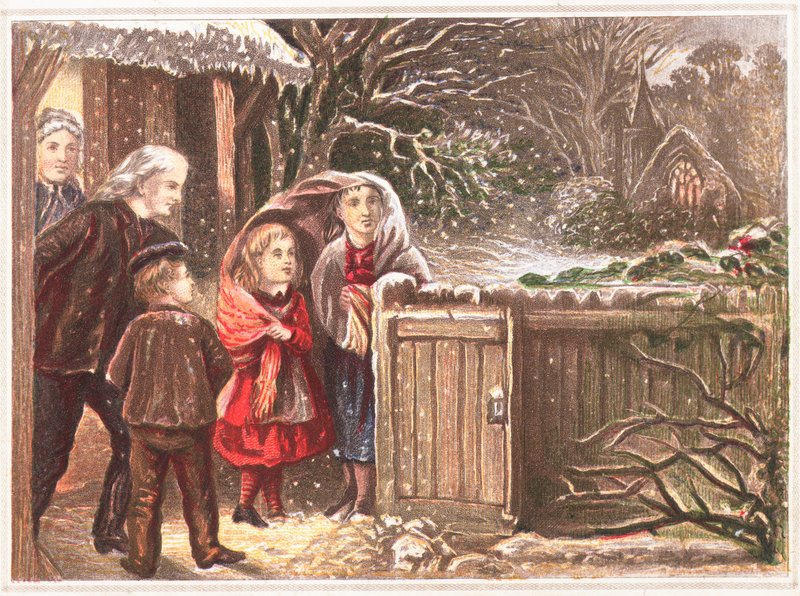 Het begint te sneeuwen, kerstkaart door English School