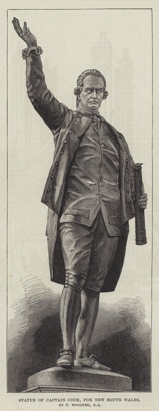 Standbeeld van Kapitein Cook, voor New South Wales, door T Woolner, RA (gravure) door English School
