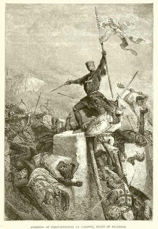 Bestorming van Constantinopel door Boudewijn, Graaf van Vlaanderen door English School