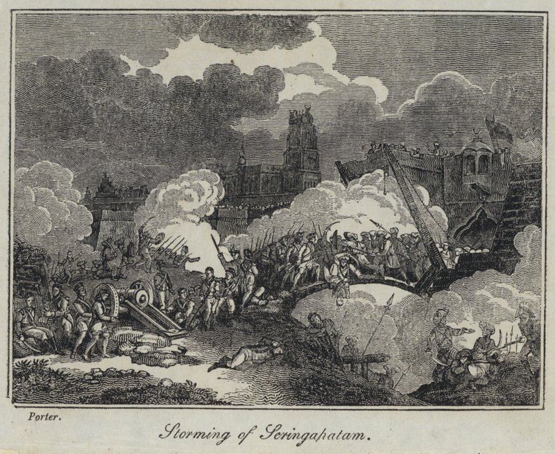 Bestorming van Seringapatam (gravure) door English School
