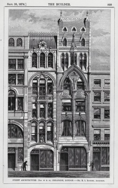 Straatarchitectuur, nr. 48 en 49, Cheapside, Londen (gravure) door English School