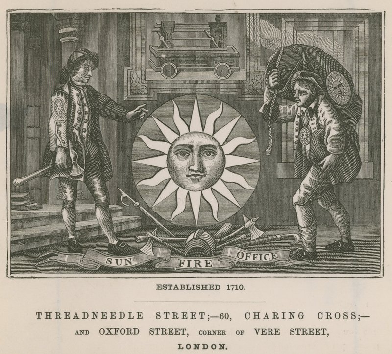 Sun Fire Office, Threadneedle Street, 60 Charing Cross, en Oxford Street, Londen door English School