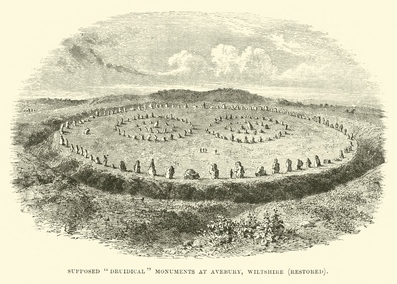 Veronderstelde druïdische monumenten bij Avebury, Wiltshire, gerestaureerd door English School