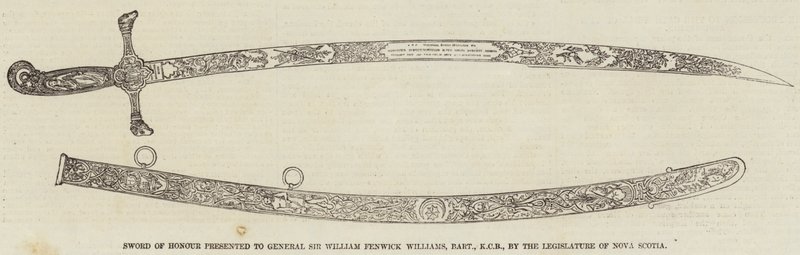 Eerwaardeswaard aangeboden aan Generaal Sir William Fenwick Williams, Baronet, KCB, door de Wetgevende Macht van Nova Scotia door English School