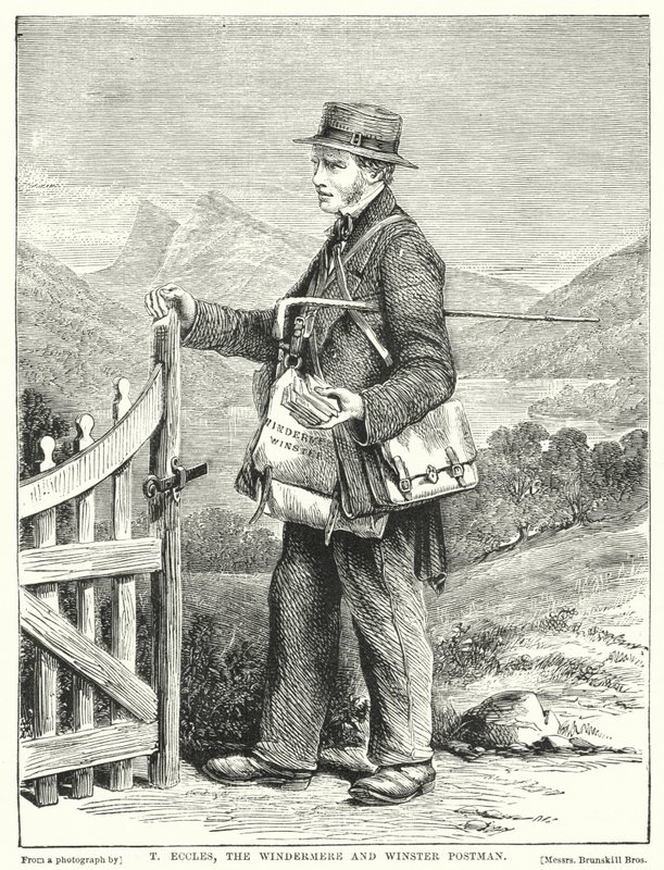 T Eccles, de postbode van Windermere en Winster (gravure) door English School