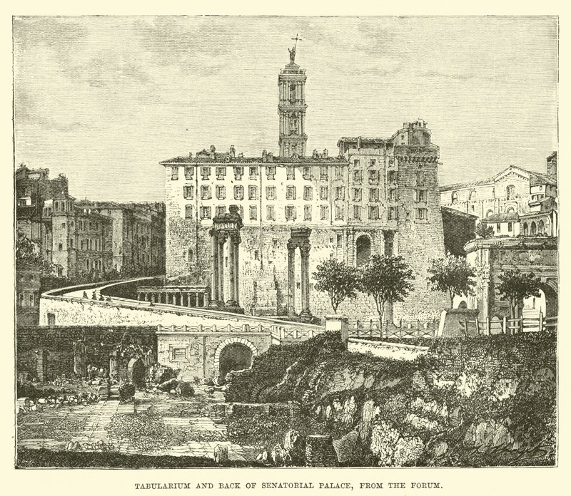 Tabularium en achterkant van het Senatoriale Paleis, vanaf het Forum door English School