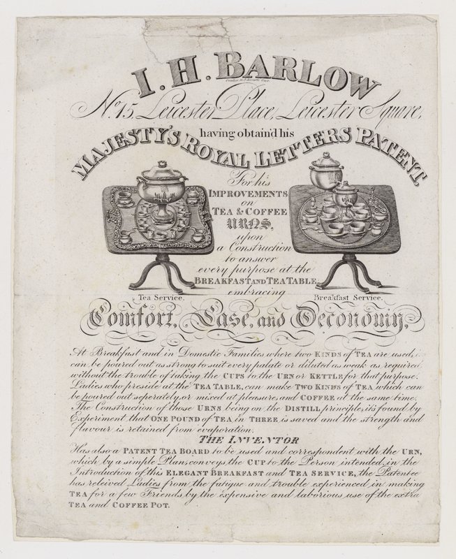 Theeurnmakers, I H Barlow, handelskaart door English School