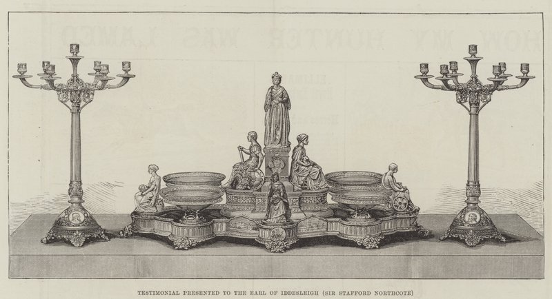 Getuigenis aangeboden aan de graaf van Iddesleigh (Sir Stafford Northcote) (gravure) door English School