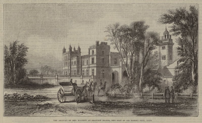 De aankomst van Hare Majesteit bij Drayton Manor, het landgoed van Sir Robert Peel, Baronet door English School