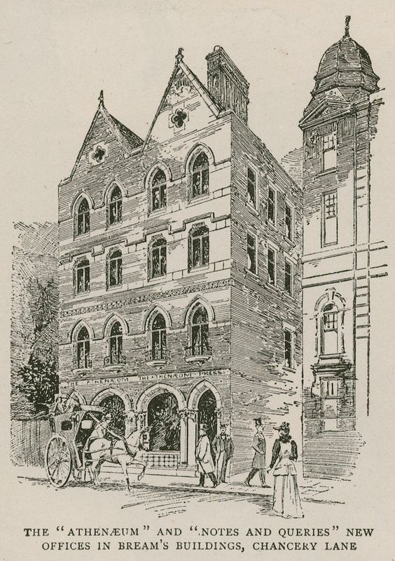 De nieuwe kantoren van The Athenaeum en Notes and Queries in Breams Buildings, Chancery Lane, Londen door English School