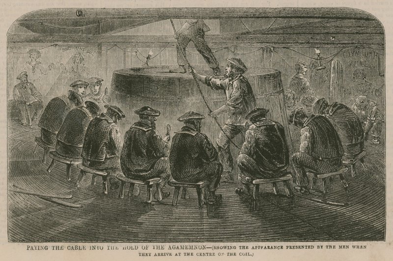 De Atlantische Kabel; Het leggen van de kabel in het ruim van de Agamemnon door English School