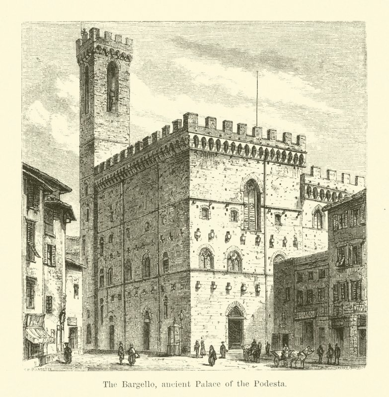 Het Bargello, oud paleis van de Podesta (gravure) door English School