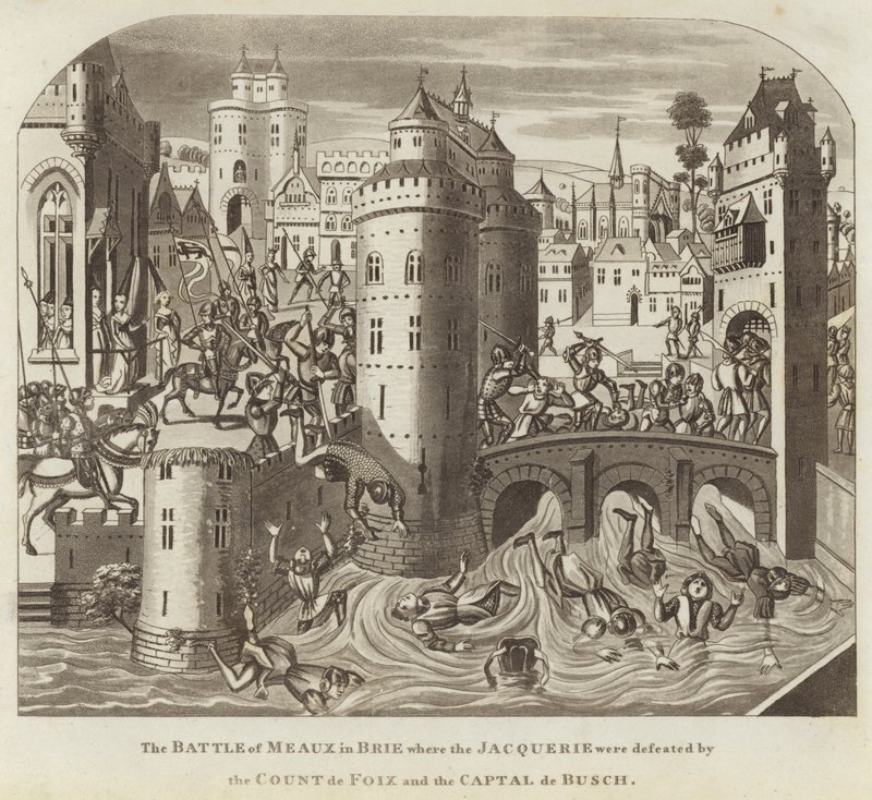 De slag bij Meaux in Brie waar de Jacquerie werden verslagen door graaf de Foix en de Captal de Buch door English School