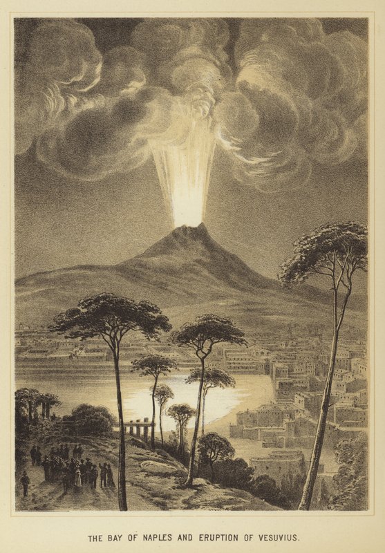 De baai van Napels en uitbarsting van de Vesuvius door English School