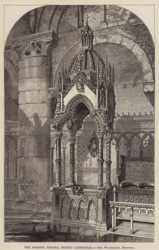 De bisschopstroon, Oxford Cathedral, het Wilberforce Memorial door English School