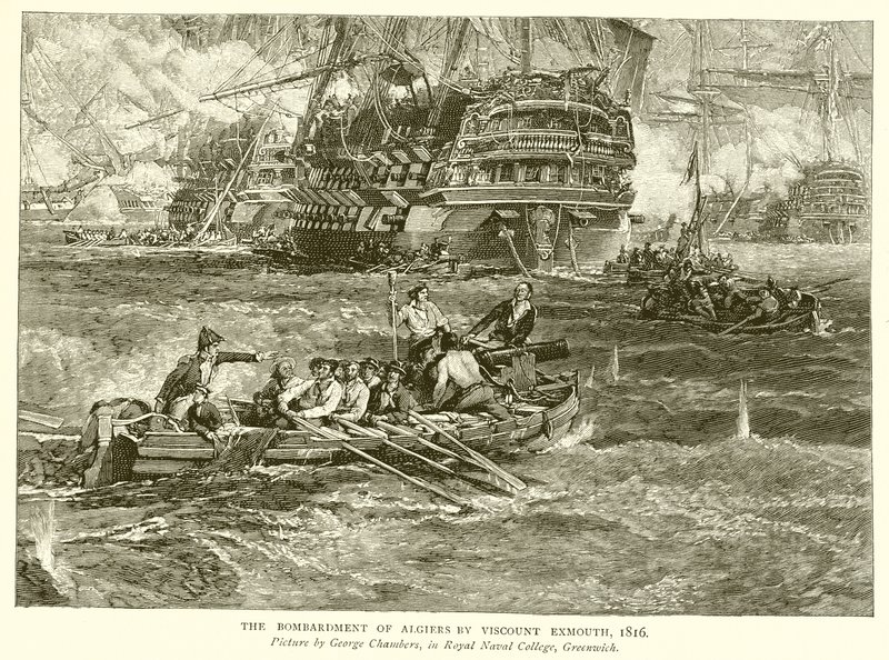 Het bombardement van Algiers door burggraaf Exmouth, 1816 door English School