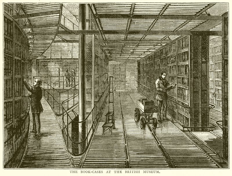 De Boekenkasten in het British Museum door English School