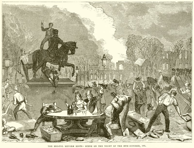 De Bristol Reform Riots-scène in de nacht van 30 oktober 1831 door English School