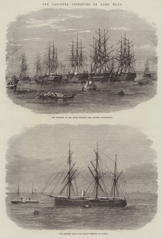 De Calcutta-uitvaart van Lord Mayo door English School