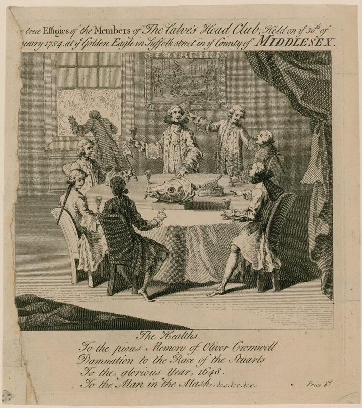 De Calves Head Club, gehouden op 30 januari 1734 in de Golden Eagle in Suffolk Street door English School